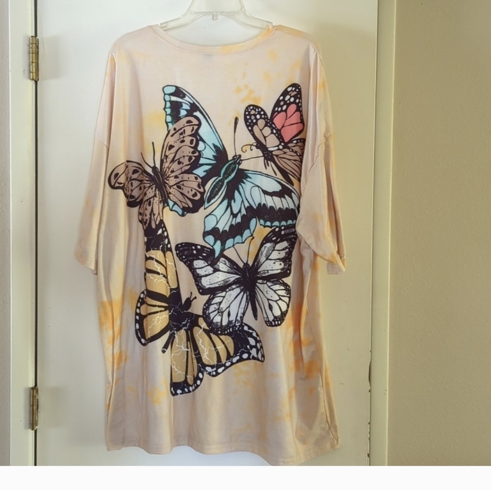 - Plus size yellow tie dye butterfly t-shirt